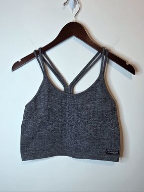 Bebe Sport Gray Racerback Ribbed Crop Tank Sports Bra Size Large